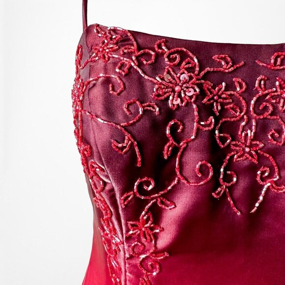 Vintage Y2K Burgundy Red Fit Flared Beaded Ombre Maxi Formal Prom Dress Size M - Picture 7 of 7